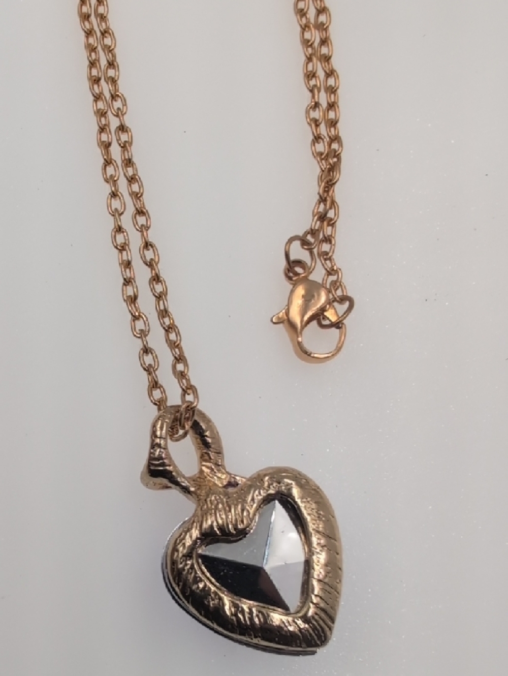 Gold Tone Purple Faceted Crystal Heart Necklace - Rhinestone Ribbon Bail Bb18 - Picture 7 of 7